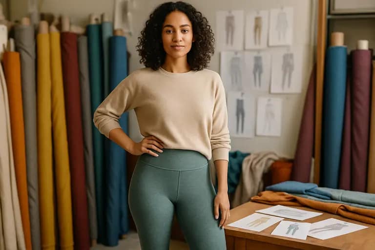 Activewear fabric samples in cotton, wool blend, and stretch knit textures
