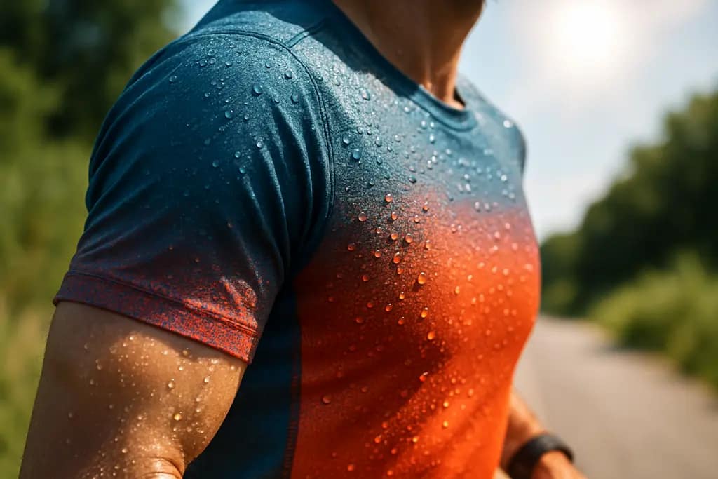 Adaptive Cooling Fabrics sample near running gear in soft studio light