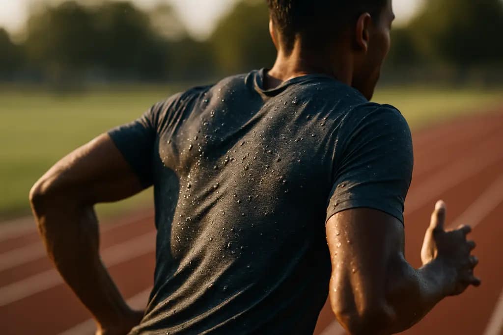 Runner checking the fit of Sweat-Wicking Fabrics before a gym session