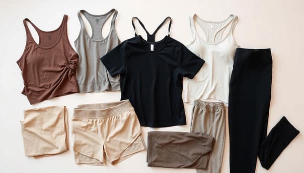 A neatly organized display of budget-friendly activewear options, including a selection of workout shirts, shorts, and leggings in a variety of muted, versatile colors. The items are artfully arranged on a clean, minimalist background, with soft, diffused lighting that highlights the textures and details of the fabrics. The composition emphasizes the ease of finding well-fitting, affordable activewear that can seamlessly integrate into a fitness-focused wardrobe. A neatly organized display of budget-friendly activewear options, including a selection of workout shirts, shorts, and leggings in a variety of muted, versatile colors. The items are artfully arranged on a clean, minimalist background, with soft, diffused lighting that highlights the textures and details of the fabrics. The composition emphasizes the ease of finding well-fitting, affordable activewear that can seamlessly integrate into a fitness-focused wardrobe.