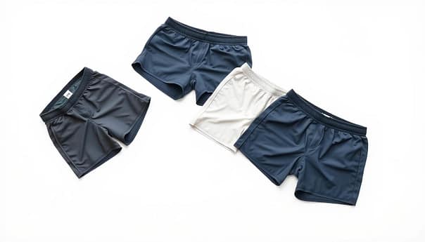 Detailed still life image of four pairs of running shorts laid out on a clean white background, showcasing their key features. Crisp, high-resolution, professional studio lighting creates a clean, minimalist aesthetic. The shorts are arranged to display their liner, pockets, length, and material texture. Camera positioned at a slight overhead angle to provide a comprehensive view. The overall composition highlights the functionality and quality of the running shorts, conveying a sense of utility and performance. Detailed still life image of four pairs of running shorts laid out on a clean white background, showcasing their key features. Crisp, high-resolution, professional studio lighting creates a clean, minimalist aesthetic. The shorts are arranged to display their liner, pockets, length, and material texture. Camera positioned at a slight overhead angle to provide a comprehensive view. The overall composition highlights the functionality and quality of the running shorts, conveying a sense of utility and performance.