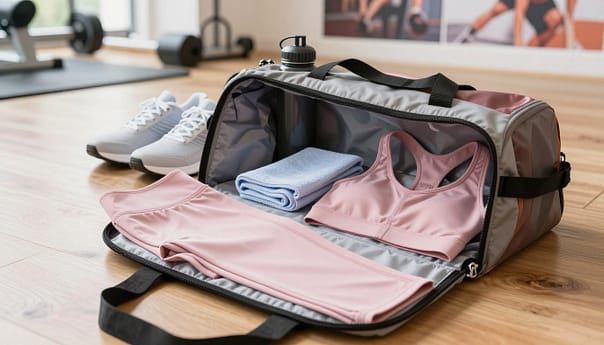 affordable activewear picks laid out on a gym bag affordable activewear picks laid out on a gym bag