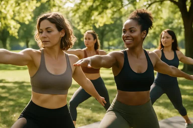 Person testing a sports bra fit with controlled arm movement